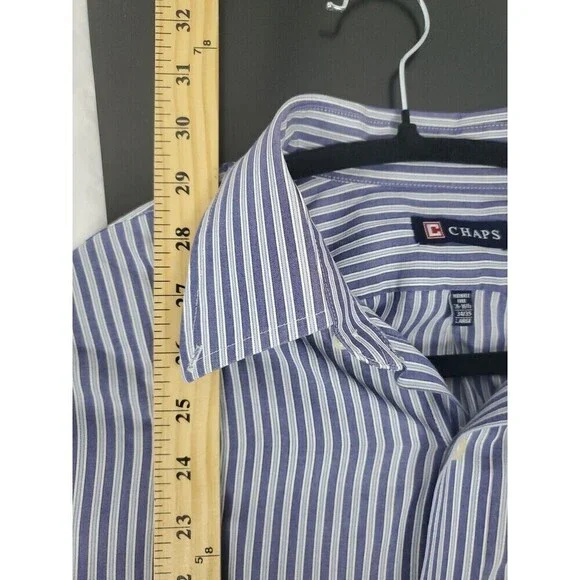 Chaps Shirt Mens Large Striped Purple Blue Button Long Sleeve Pocket - Picture 7 of 7